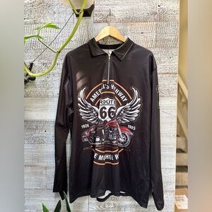 NWOT "Route 66 America's Highway" Men's 3XL Long Sleeve 1/4-Zip Pullover - Black